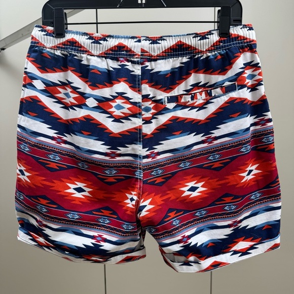 Forever 21 Men's Tribal Pattern Swim Shorts - Red and Blue - Picture 5 of 7